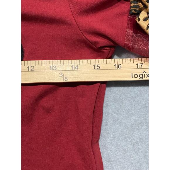 Pastel Brand Women's Sequin Heart/Leopard Red Shirt High Low Hemline Small Top - Picture 7 of 13